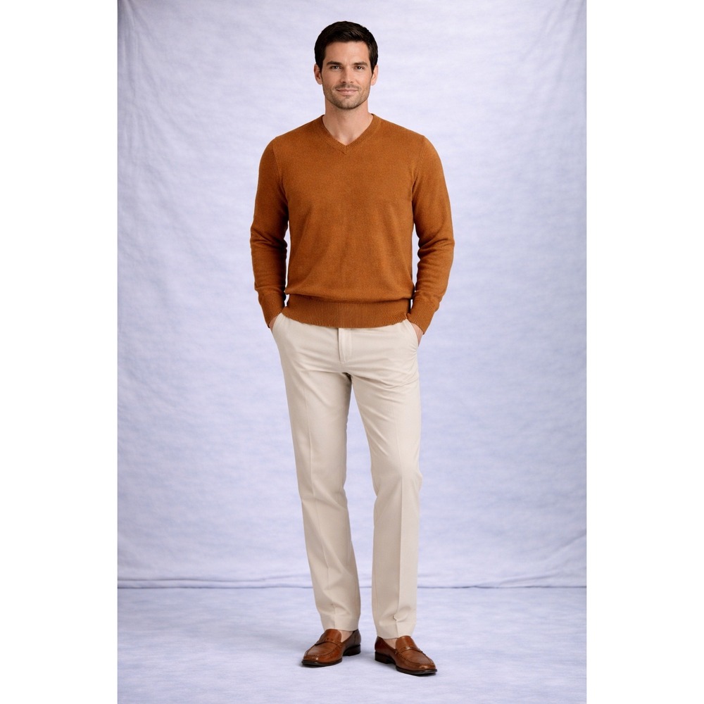 Mark Fore & Strike 100% Lambswool V-Neck Sweater Men's Large‎ Camel